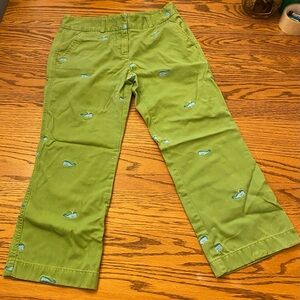 J. Crew Women's Favorite Fit Embroidered Whale Cropped Pants - size 4 Green